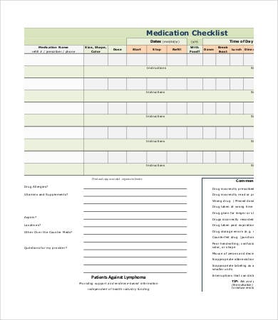free medication checklist template