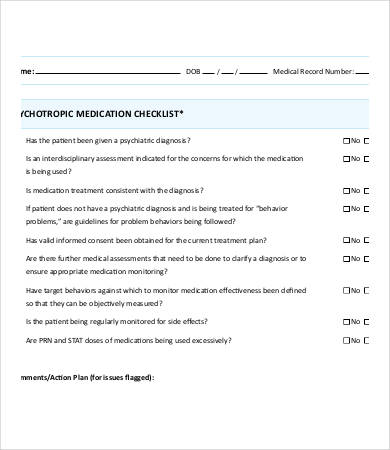psychotropic medication checklist template
