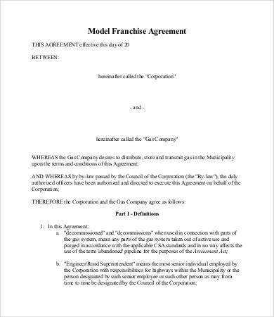 model franchise agreement