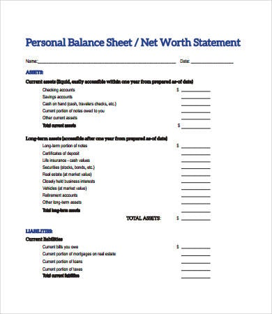 personal balance sheet format
