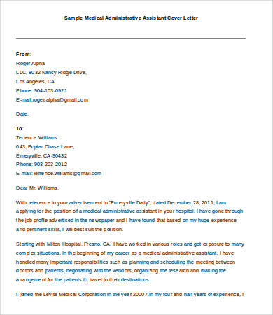 cover letter for medical administrative assistant