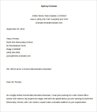 cover letter for school administrative assistant