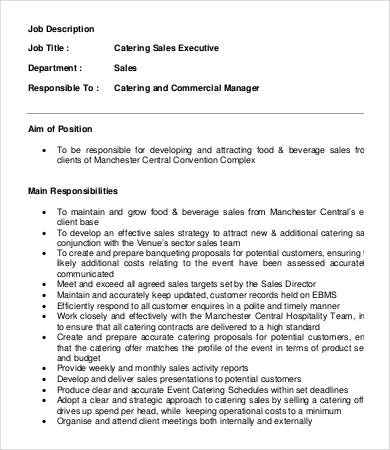 Job description of catering manager