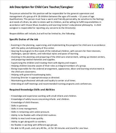 child caregiver job description