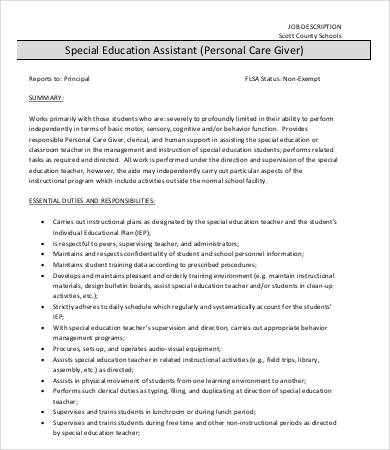 Special needs caregiver job duties