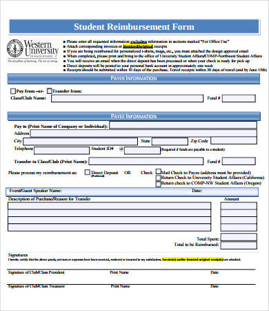 student reimbursement form