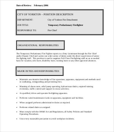 temporary probationary firefighter job description