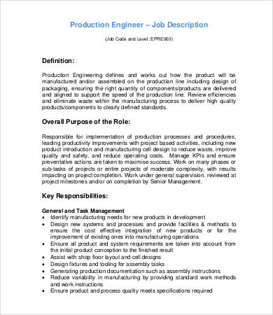 production engineer job description