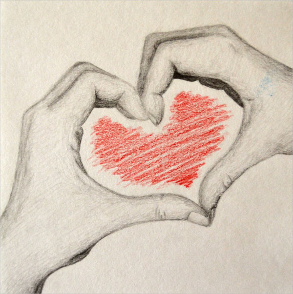 heart with hand drawings