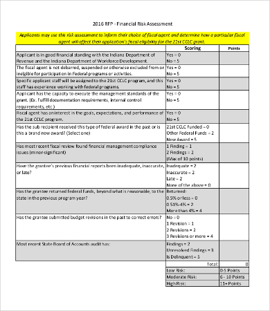 financial risk assessment template