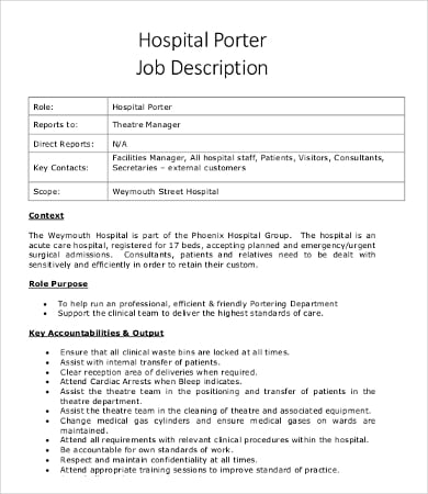 Hospital Porter Job Description