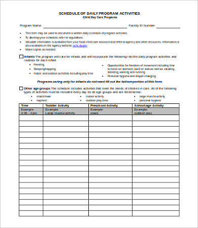 Daycare Schedule Template - 7+ Free Word, PDF Format Download