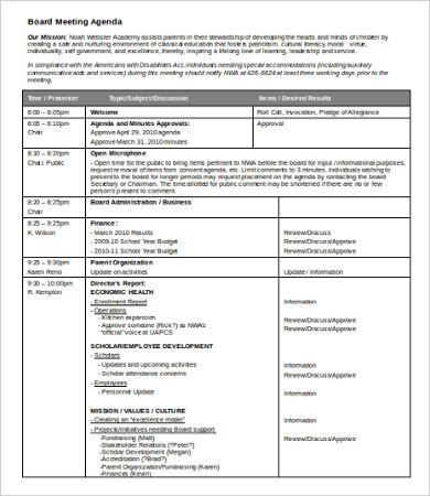 board meeting agenda template in word