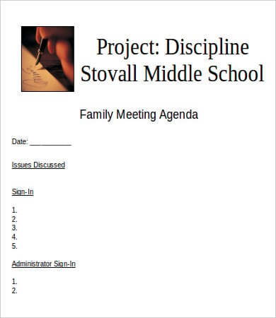family meeting agenda template in word
