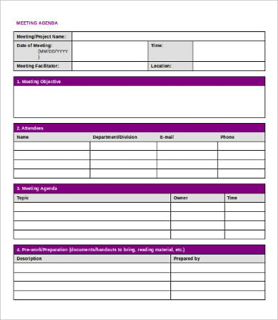 project meeting agenda template in word