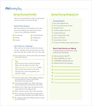 Spring Cleaning Tips Shopping List