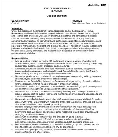 senior human resources assistant job description