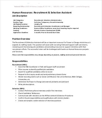 recruiter human resources assistant job description