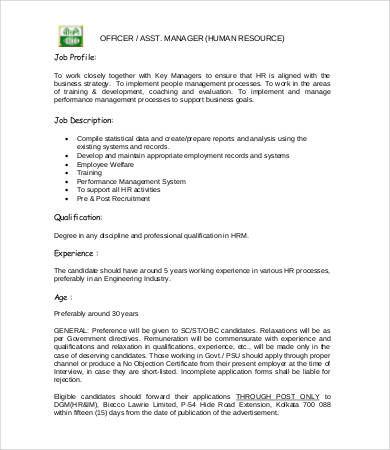 assistant human resources manager job description