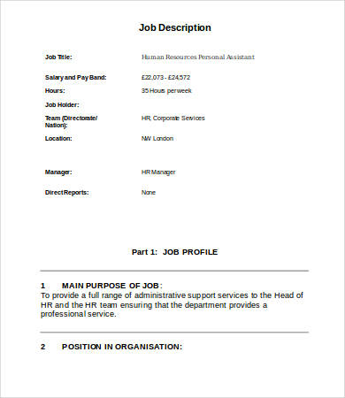 human resources personal assistant job description