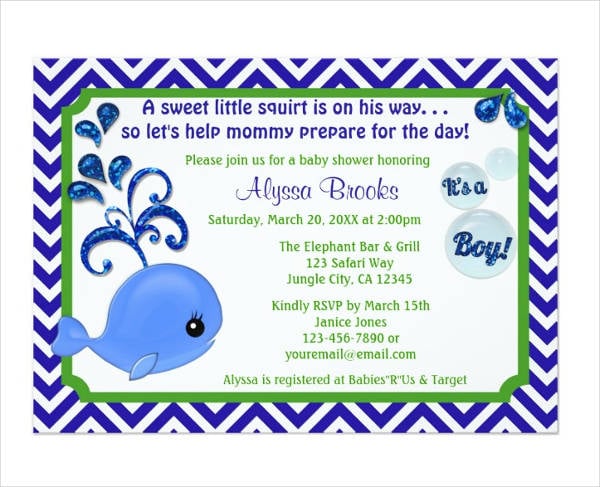 blue whale baby shower invitation