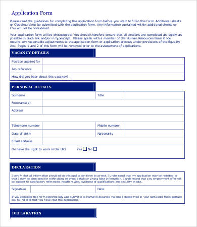 Editable Employee Application Form