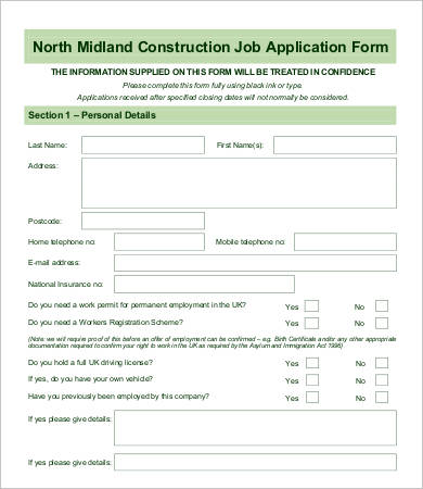 construction employee application form