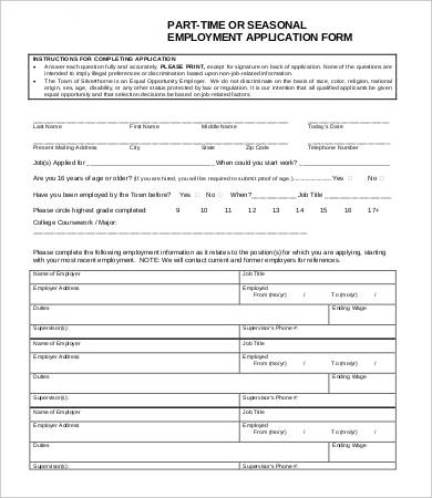 part time employment application form