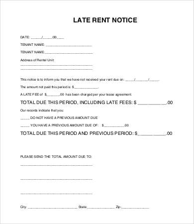 blank late rent notice