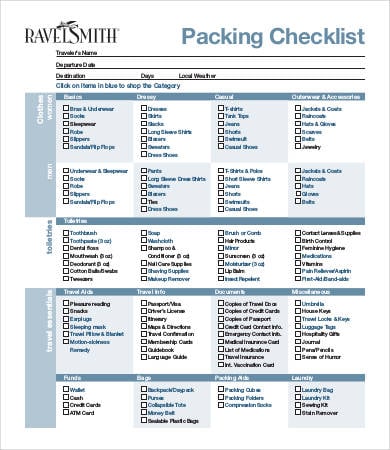 blank packing list template for vacation