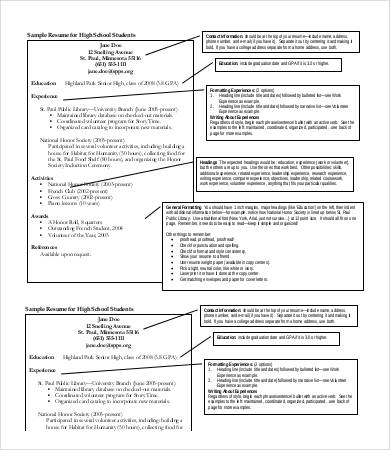 sample resume for high school graduate student format