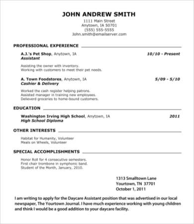 Sample High School Resumes and Cover Letter