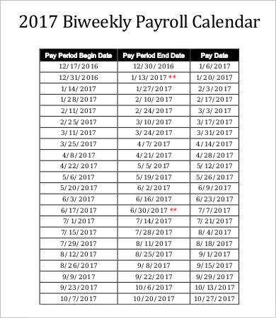 bi weekly payroll calendar