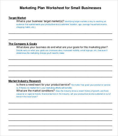 small business marketing plan worksheet template