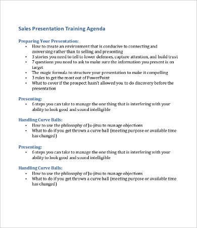 sales presentation agenda