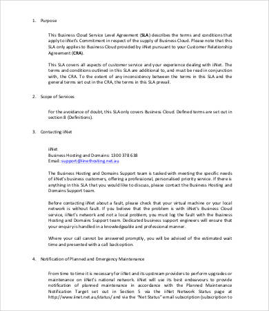business service level agreement template