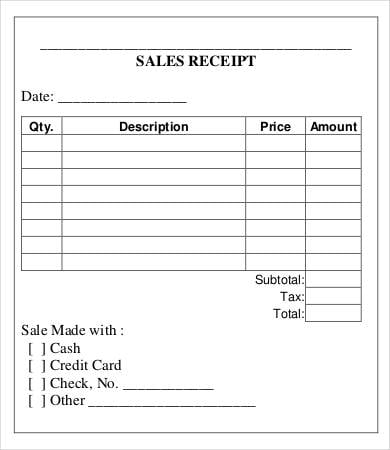 Used car sales receipt free download template