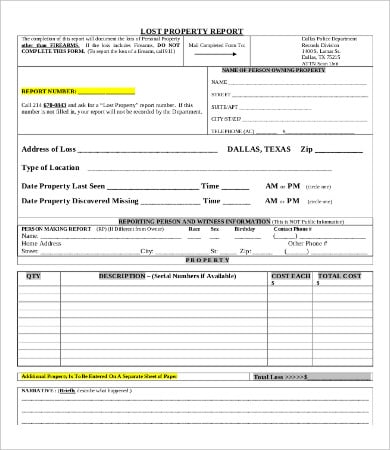 police report template for theft