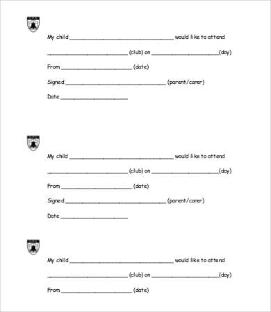 permission slip template for clubs
