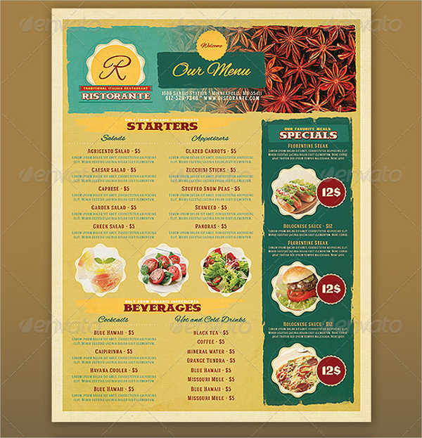 printable restaurant menu template