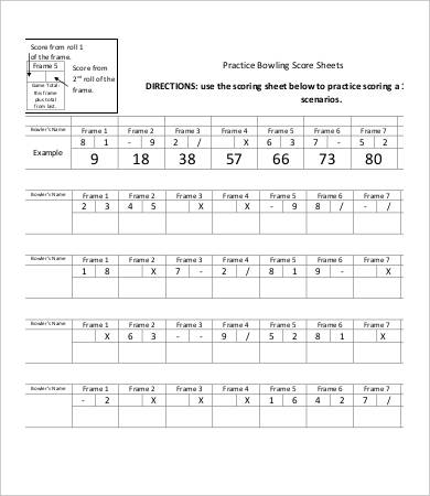 practice bowling score sheet template