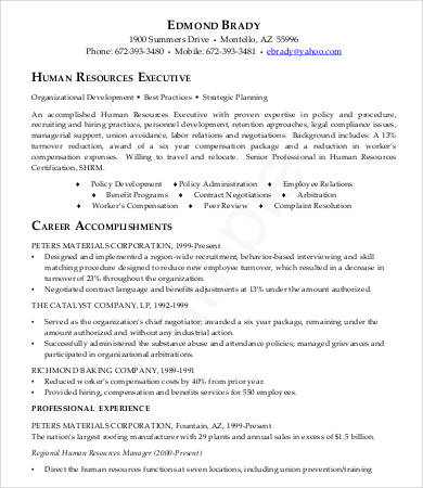 hr executive resume sample