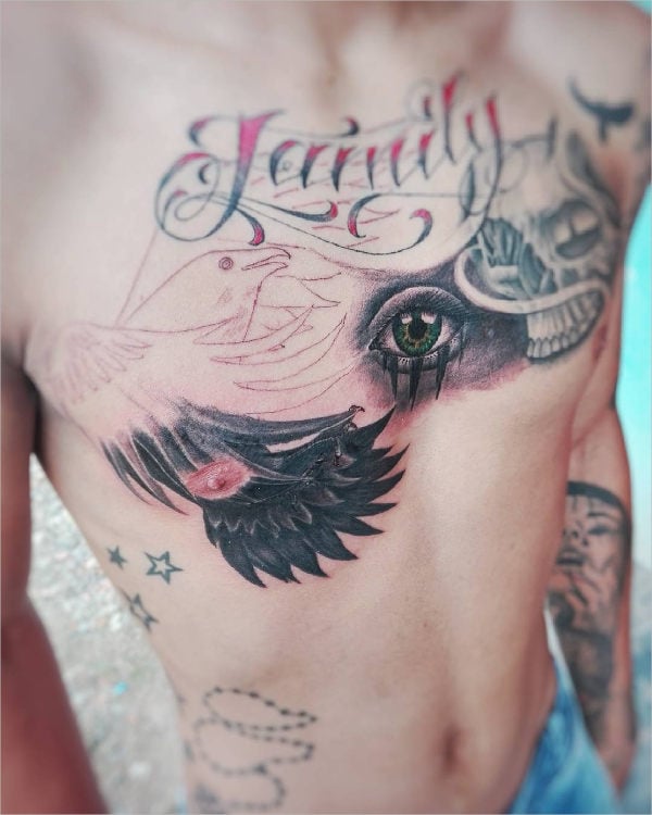 family tattoo on chest