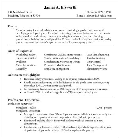 production manager resume format