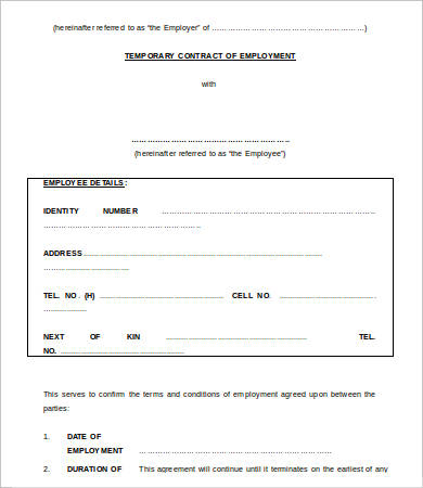 temporary employment agreement template