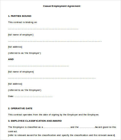 casual employment agreement template