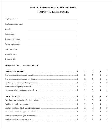 administrative employee performance evaluation form