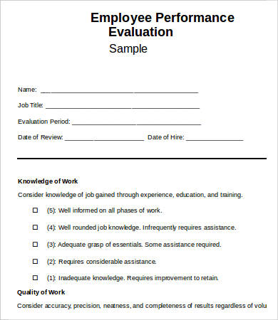 Template Simple Employee Evaluation Form