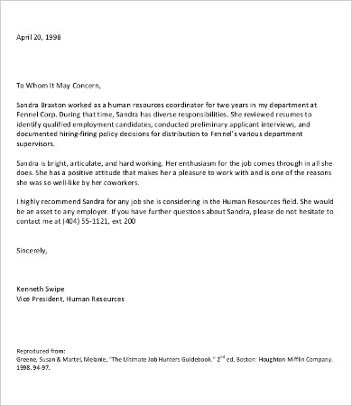 Employer Letter Of Recommendation Template from images.template.net