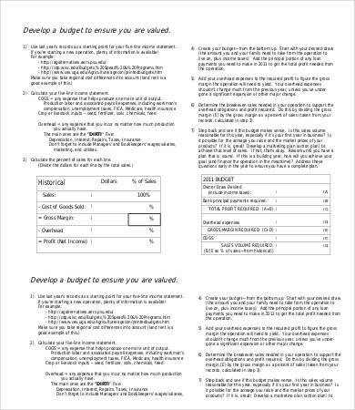 one page financial plan template